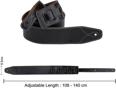 Гітарний ремінь Rayzm з натуральної шкіри та замші, 6,5 см, регульована довжина 108-140 см (Акустика, Електрогітара, Бас)