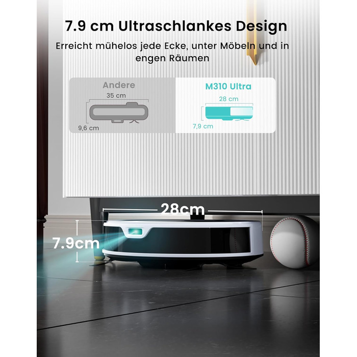 Робот-пилосос LEFANT M2 з функцією миття, 6000Pa, LiDAR-навігація, зони заборони, керування через APP/Alexa, для шерсті тварин, килимів та твердих підлог (M310 Ultra-W)