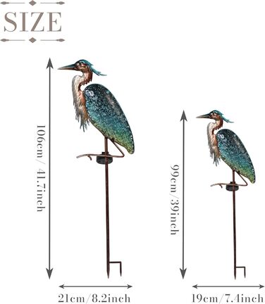 TERESA'S COLLECTIONS Solar Lamps for Outdoors, Outdoor Garden Decor, Grey Heron Garden Statue Solar Light for Outdoors, Metal and Glass Garden Light Waterproof Path Light, for Christmas Gifts