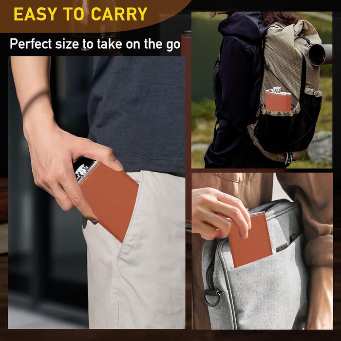 Чоловічий фляга LH HOME 237 мл з нержавіючої сталі, подарунковий набір, фляга з воронкою та стаканами, чорний (коричневий)