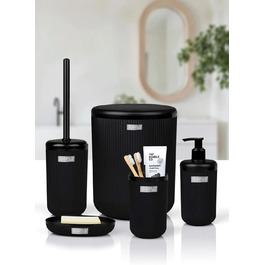 Набір аксесуарів для ванної кімнати Luxus Modern: тримач для зубних щіток, стакан, контейнер для ватних паличок, тримач для туалетного йоржика, мильниця, сміттєвий бачок, дозатор мила (5 предметів, чорний)