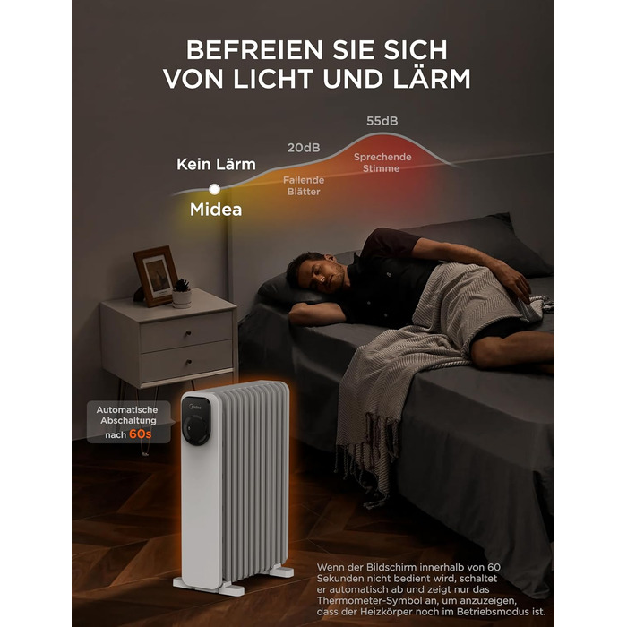 Масляний радіатор Midea NY2311-24UR, 2300 Вт, 11 секцій, електричний обігрівач з термостатом, LED-дисплеєм, дистанційним керуванням, захистом від перегріву, 4 режими роботи, тихий