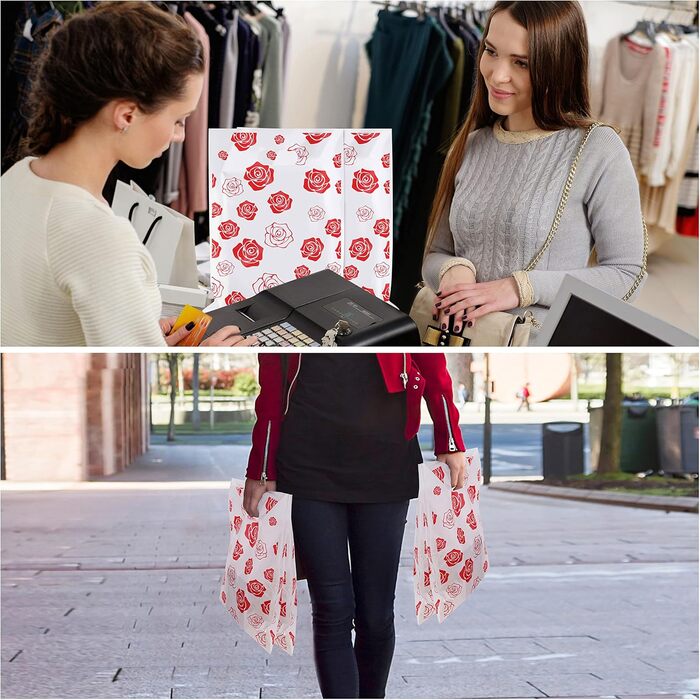 Belle Vous Shopping Bags Carrier Bags Plastic (100 Pack) - 30 x 38.3 cm Boutique Plastic Bags Small with Handles Glossy as Gift Bags/Guest Gifts, Clothing/Food and Small Gift Bags