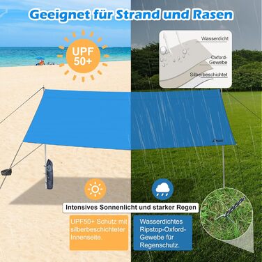 Намет WADEO для кемпінгу, водонепроникний, 4x3 м, з тентром та аксесуарами, ультралегкий, для відпочинку на природі - Хакі (3,6м x 3,6м, Синій)