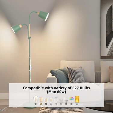 Стійка лампа ANTENLICHT YOYO з двома висувними лампами | 2xE27, 60W | 360° регулювання | Вінтажний дизайн, метал | 159 см, зелений | Без лампочки