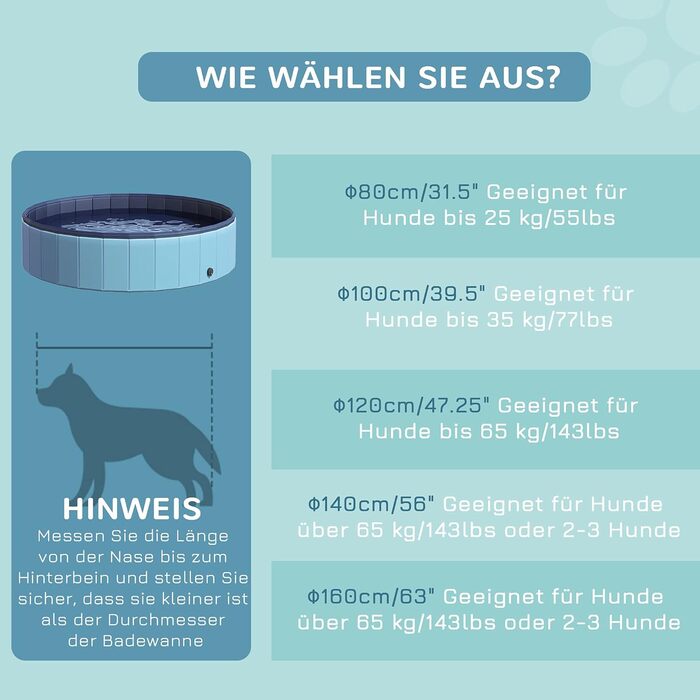 PawHut Dog Bathtub Dog Pool Bathtub Swimming Pool Water Pool for Dogs 120 x 30 cm (Light Blue + Dark Blue, 140 x H30 cm)