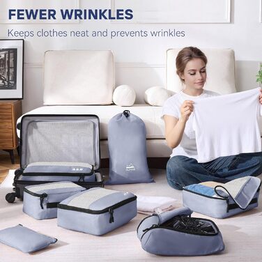 Органайзер для валізи MURISE, 8 шт. - Packing Cubes для подорожей, набір для валізи з чохлом для взуття та косметичкою, система організації, Travel Essentials (Сірий)