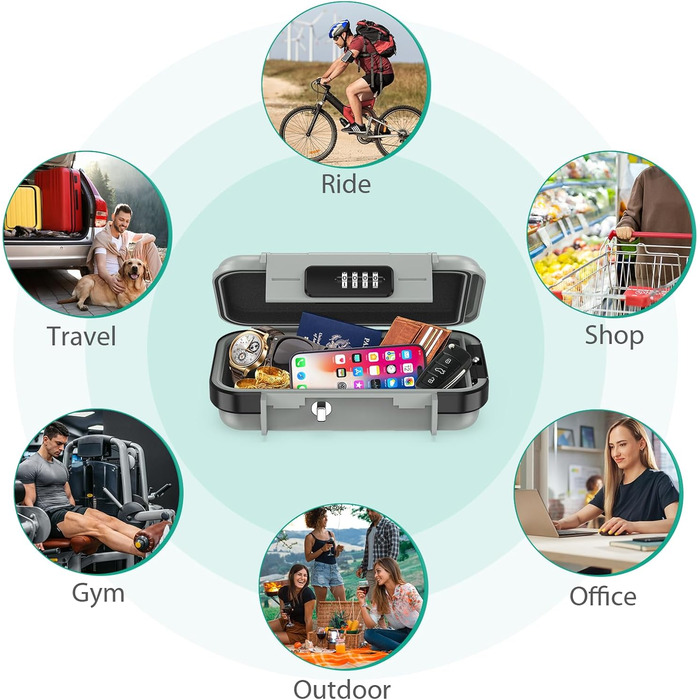 Сейф ORIA портативний з кодовим замком, водонепроникний, для відпочинку, подорожей, офісу (сірий)