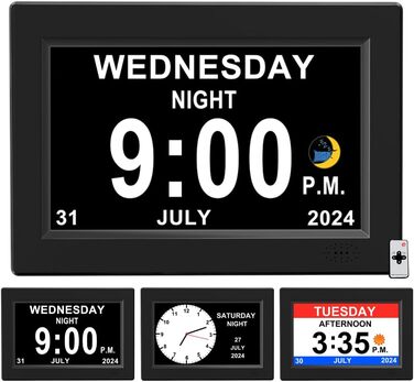 20.3 cm Extra Large Digital Alarm Clock with Limited Visibility, Day and Time for Seniors, Calendar Clock, Automatically Dimming Clock
