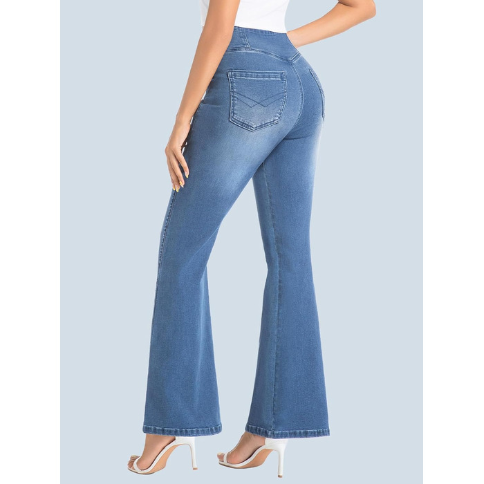 Джинси жіночі Bootcut з високою талією VX VONXURY, темно-сині, еластичні, 4 кишені, для повсякденного носіння та офісу (довжина штанини 79 см, розмір XL)