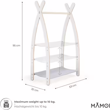 MAMOI® Clothes Rack Baby Nursery | Children's Clothes Rack 106x95x32cm / 53x95x32cm | Children's Clothes Stand Baby | Coat Rack | Baby Wardrobe | Children's Wardrobe | 100% ECO | Made in EU (1 Module - 1 Shelf, White - Light Grey)