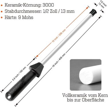 118H Professional Ceramic Sharpening Rod Kitchen Knife Sharpening Rod with Break-Resistant Cap Built-in Angle Guide