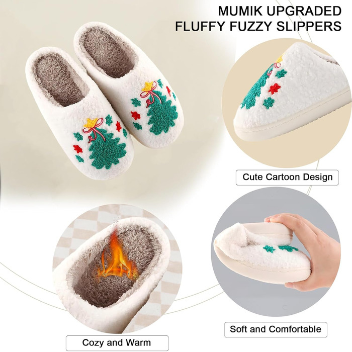 Тапочки додому TOPALL для жінок, теплі, м'які, зимові, пухнасті, антиковзні (3 Xmastree, 36/37 EU)