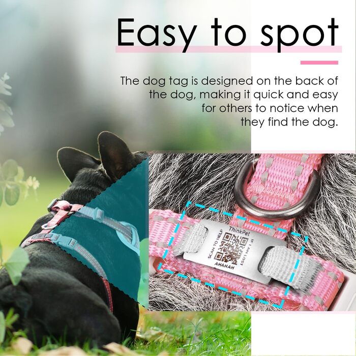 Відбиваюча нашийникова мітка для собак та котів ThinkPet з QR-кодом, м'яка, дихаюча, без застібок, для цуценят та собак/котів малих та середніх порід, блакитно-зелена (рожева, L)