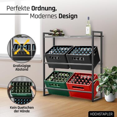 HOPPY STACKER Beverage Crate Shelf 6 Crates with Wine Rack in Anthracite - Solid Beverage Shelf - Crate Shelf with Wall Bracket - Crate Shelf 6 Crates