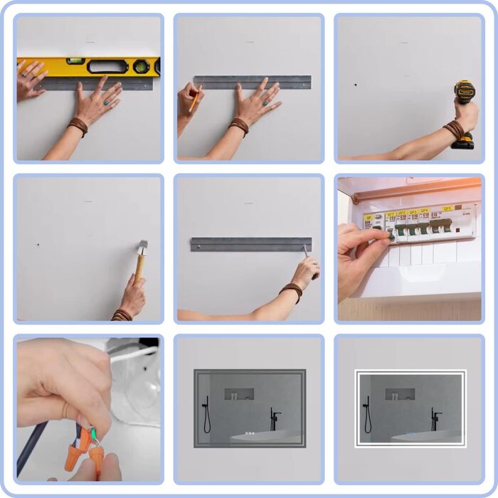 Дзеркало для ванної кімнати AQUABATOS з підсвічуванням 100x70 см LED, антизапарник, сенсорне управління, 3 кольори світла, регулювання яскравості, для настінної установки