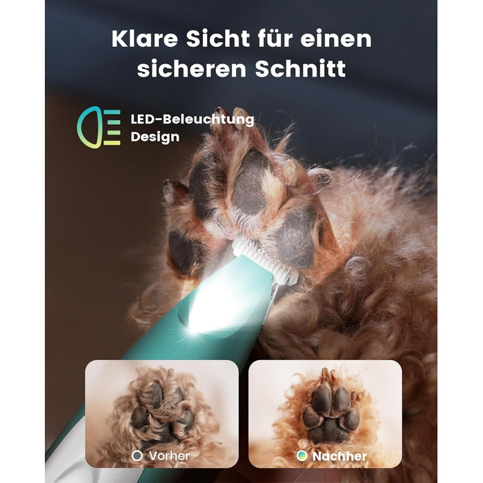 Триммер для собак Oneisall з LED-підсвічуванням: для лап, очей, вух, обличчя. Безшумний, акумуляторний.