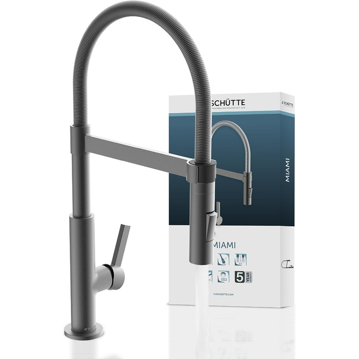 Кухонний змішувач SCHÜTTE 79147 MIAMI з висувною насадкою, 360° поворот, Soft Touch, магнітна струменіва, для мийки, графіт
