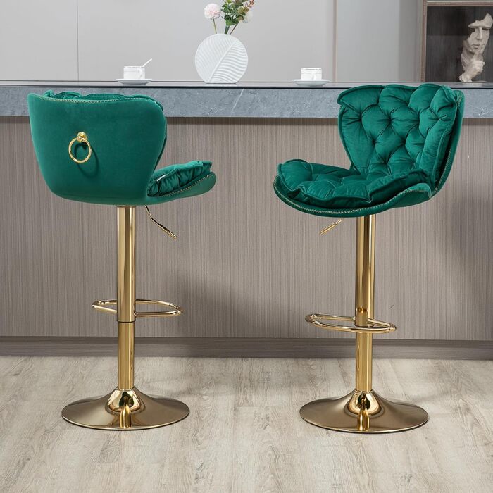 Emerald Velvet Bar Stools - Set of 2 | Adjustable Swivel Barstools for Kitchen & Home Bar