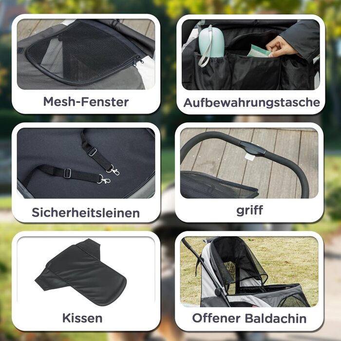 PawHut Buggy для собак та котів, розкладний, до 30 кг, сірий