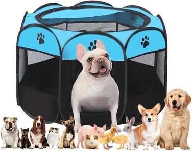 Клітка-вигул для цуценят та котів, клітка-вигул для собак, клітка для тварин, 114x114x58 см (Блакитний)