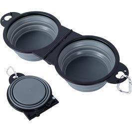 Складаний миска для собак SLSON, подвійний, для подорожей, прогулянок, намету, сірий