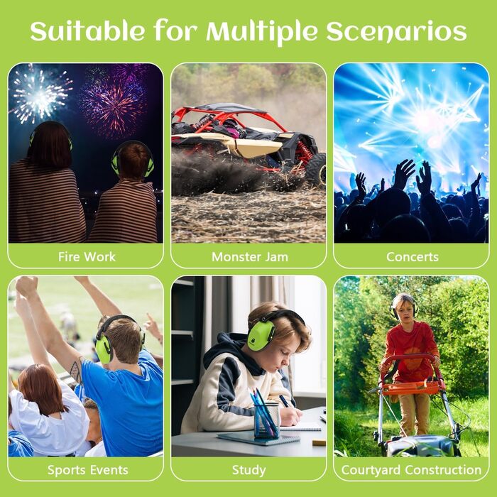 Навушники захисні дитячі Floriogra (2 шт) - капсульні, складані, для захисту слуху від шуму, зелені, 3-16 років