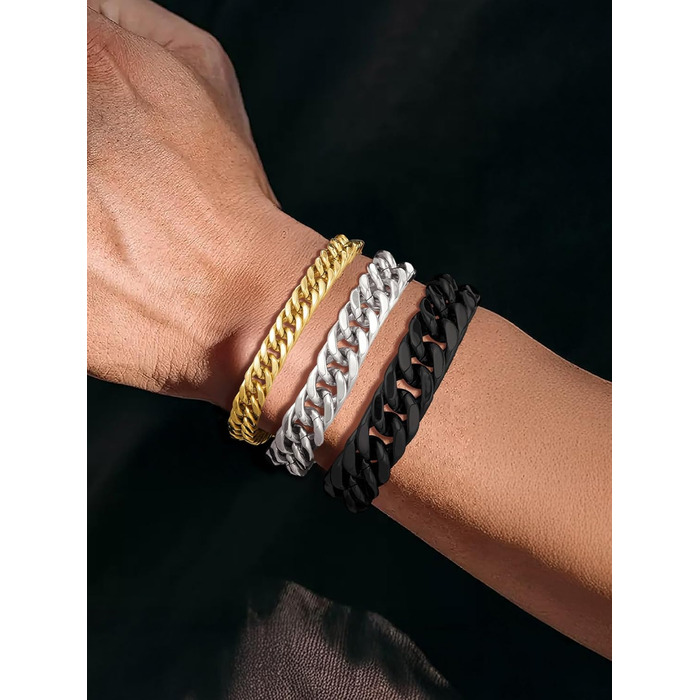 Чоловічий браслет Richsteel з нержавіючої сталі сріблястого/золотого/чорного кольору, ширина 12 мм, довжина 21 см, кубинський ланцюг, для подарунка
