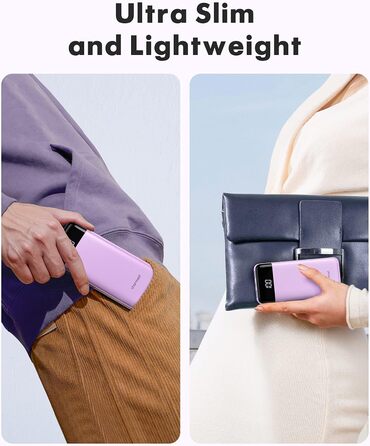 Power Bank Charmast 10000mAh з 6 виходами, USB-C, LED-дисплеєм та 4 кабелями (фіолетовий)