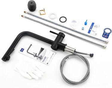 Кран кухонний CECIPA Hochdruck, висувна насадка, двосторонній струмінь, поворотний 360°, з нержавіючої сталі, чорний матовий, ×207B L-подібний, ×2