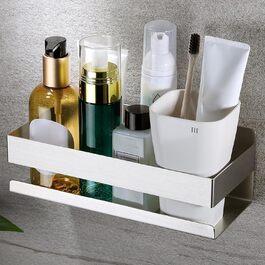 Турнічок для душу YIGII з полицями - кутовий, з нержавіючої сталі, чорний, 4 яруси, без свердління, з тримачем для зубних щіток, регульований 63.5–290 см (Матове срібло)