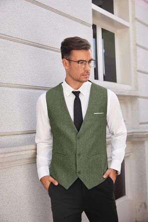 Жилет чоловічий костюмний COOFANDY з кишенями, V-подібний виріз, для весілля та ділових зустрічей (Оливковий, XXL)