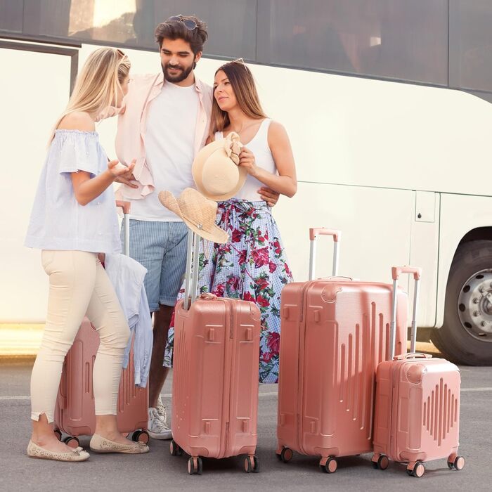 Набір валіз LEADZM 4 шт. з ABS, жорсткий корпус, телескопічна ручка, ручна поклажа (Рожеве золото)