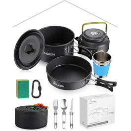 Набір посуду для кемпінгу HOMGEN: каструлі та сковорідки з алюмінію, легкий набір для 2-3 особи