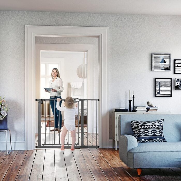 Захист для дитячих воріт HENGMEI: автоматичне закриття, захист від ударів, без свердління, 180° відкривання (75-85 см, білий)