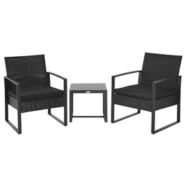 Набір садових меблів Outsunny з ротангу Polyrattan на 2 особи, меблі для балкона з подушками, чорного кольору, стійкі до погодних умов та сучасного дизайну для тераси та саду