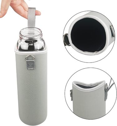 1 Liter Drinking Bottle Glass with Straw & Time Marker, 1L Motivational Glass Water Bottle with Protective Sleeve, Borosilicate Glass Bottle for Carbonated Drinks, Leak-Proof (Gradient Black)