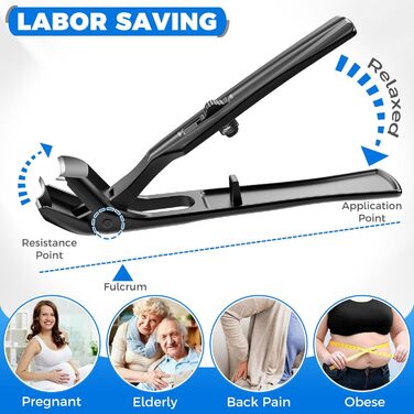 Кусачки для нігтів для літніх людей з широкими щелепами та довгою ручкою, кусачки для кутикули з кутовою головкою, з контейнером для збору обрізків, подарунок для чоловіків та жінок, чорні