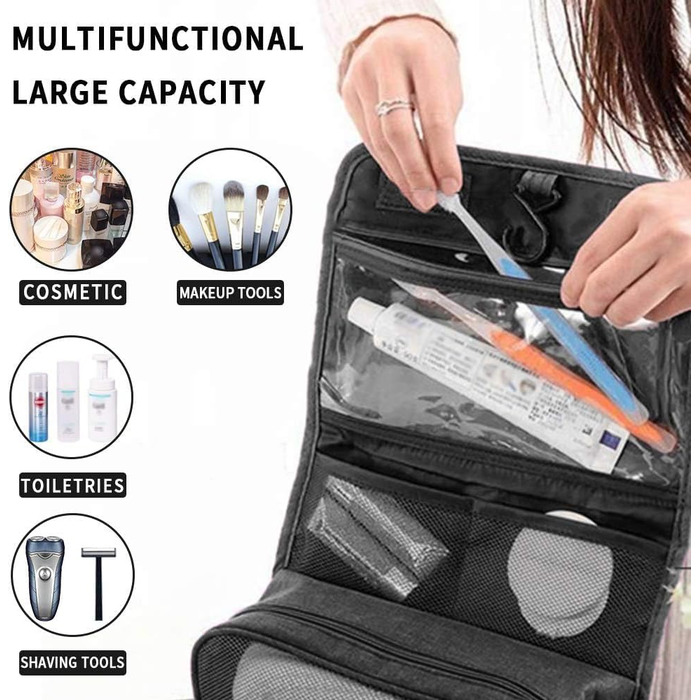Чоловіча/Жіноча Сумка для Туалетних Принадлежностей, Розкладна, з Ручкою, для Подорожей, Чорна