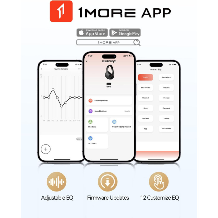 1MORE SonoFlow Pro - Бездротові навушники Over-Ear з активним шумозаглушенням, LDAC, Hi-Res Audio, Bluetooth 5.4, 100 годин роботи, швидка зарядка, 3.5 мм кабель, AI шумозаглушення (Чорний)