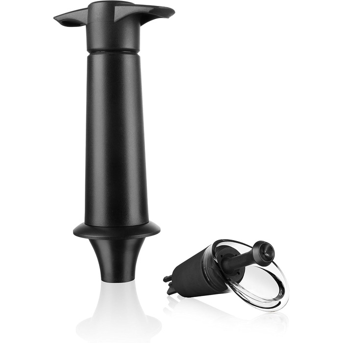Vacu Vin Wine Pump with Spout and Stopper, Plastic, Black, 5 x 8.3 x 22 cm