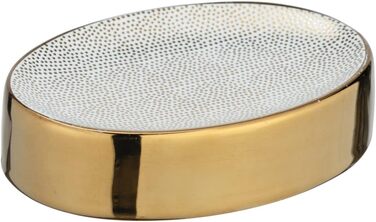 Підставка для мила WENKO Nuria, керамічна мильниця для зберігання мила преміум-якості, 12 x 3 x 8 см (золотий/білий)