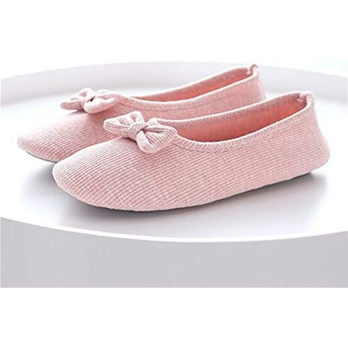 Жіночі дитячі тапочки з бавовни, м'які балетки з милим бантиком, теплі домашні тапочки для дому, спальні, вітальні, офісу (39/40 EU, Рожеві)