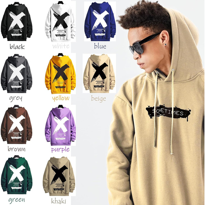 Худі Moshtashio чоловіче базове з капюшоном, світшот з довгими рукавами, класична чоловіча куртка-толстовка, унісекс, білий (L, Бежевий)