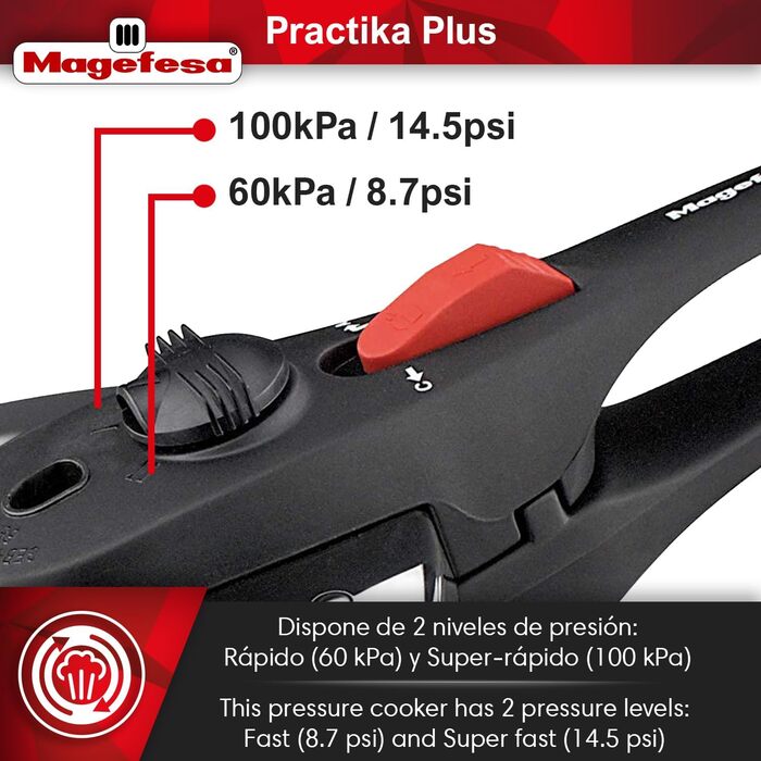Скороварка Magefesa Practika Plus 7.5 л з кошиком і скляною кришкою, нержавіюча сталь 18/10, для індукції, з датчиком тиску