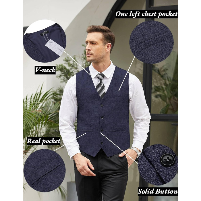 Жилет чоловічий COOFANDY, безрукавка, для ділового стилю, вечірки, весілля, темно-синій (S)