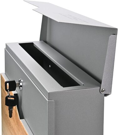 Поштова скринька Verda Anthracite з газетницею, порошкове покриття AkzoNobel, 2 ключі, табличка з іменем, персоналізована, дизайнерська настінна поштова скринька з нержавіючої сталі (срібло з виглядом дерева)