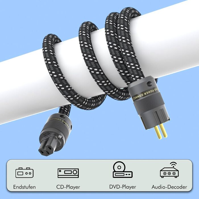 Hi-End мережевий кабель Monosaudio P083 1.5м, мідний OFC, 2-полюсний HiFi аудіофільний кабель живлення Schuko-IEC C15 для підсилювача, сабвуфера та DVD