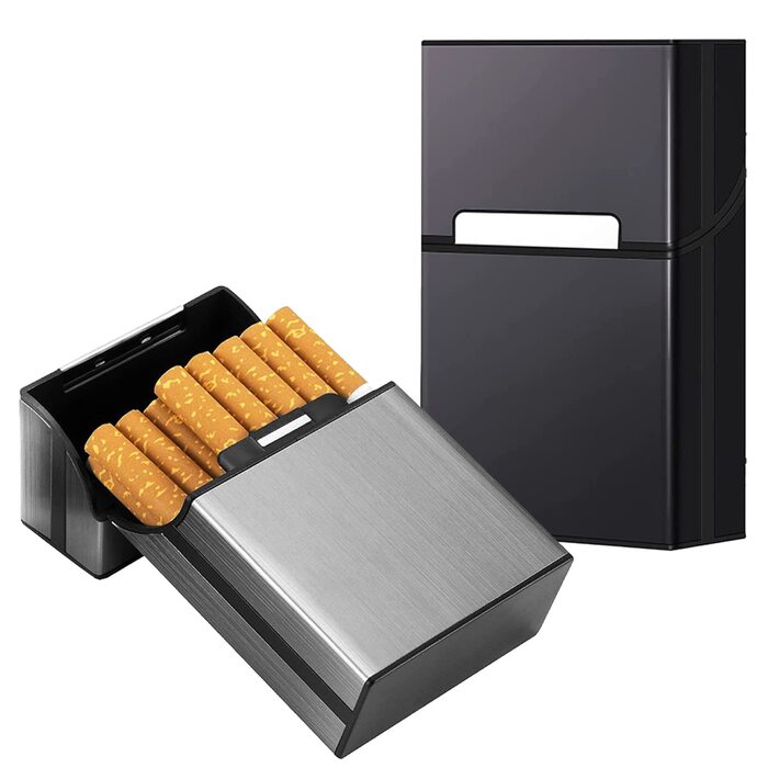 Металеве тютюнопакувальник LiRiQi на 20 сигарет (2 шт.) з магнітною застібкою, сірий та чорний кольори