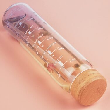 Drinking bottle, glass water bottle with straw and time markings, 900 ml, bottle with neoprene sleeve, gradient color, blue